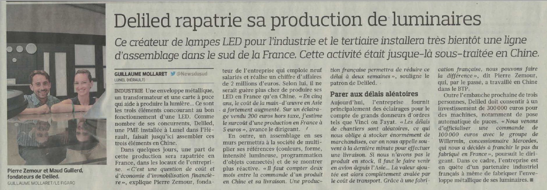 Article Figaro "DELILED rapatrie sa production de luminares"